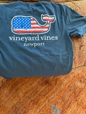 Vineyard Vines Navy Graphic Newport Whale Tee with Red & Blue Accents